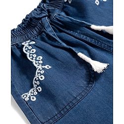 Babyhug Full Length Cotton Denim Palazzo with Embroidery - Navy Blue
