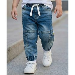 Babyhug Full Length Washed Denim Jeans With Stretch - Blue