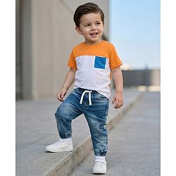 Babyhug Full Length Washed Denim Jeans With Stretch - Blue
