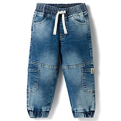 Babyhug Full Length Washed Denim Jeans With Stretch - Blue