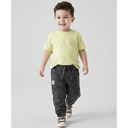 Babyhug Denim Full Length Washed Jeans With Stretch & Text Print - Black