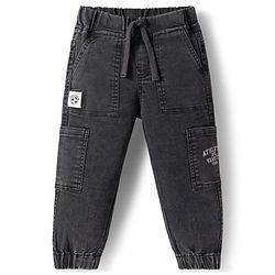 Babyhug Denim Full Length Washed Jeans With Stretch & Text Print - Black