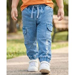 Babyhug Denim Full Length Jeans with Stretch & Born to Play Print - Blue