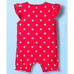 Babyhug 100% Cotton Interlock Knit Frill Sleeves Romper With Floral Print Pack Of 2 - Red & White