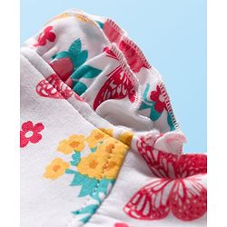 Babyhug 100% Cotton Interlock Knit Frill Sleeves Romper With Floral Print Pack Of 2 - Red & White