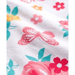 Babyhug 100% Cotton Interlock Knit Frill Sleeves Romper With Floral Print Pack Of 2 - Red & White