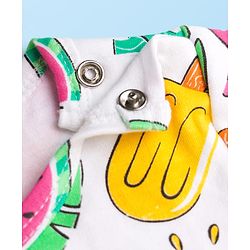 Babyhug 100% Cotton Interlock Knit Half Sleeves Onesies With Tropical Theme Print & Booties & Hairband - White