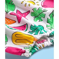 Babyhug 100% Cotton Interlock Knit Half Sleeves Onesies With Tropical Theme Print & Booties & Hairband - White