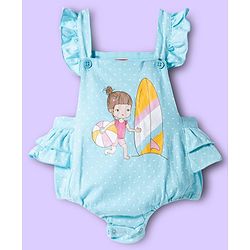 Babyhug 100% Cotton Knit Polka Dot Printed Onesie with Half Sleeves Inner Tee & Hairband - Light Blue