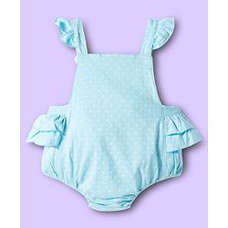 Babyhug 100% Cotton Knit Polka Dot Printed Onesie with Half Sleeves Inner Tee & Hairband - Light Blue