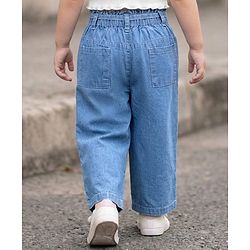 Babyhug Ankle Length Denim Culottes with Belt & Floral Embroidery - Light Blue