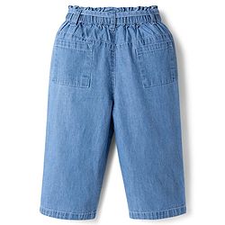 Babyhug Ankle Length Denim Culottes with Belt & Floral Embroidery - Light Blue
