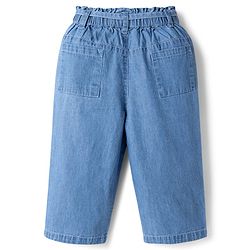 Babyhug Ankle Length Denim Culottes with Belt & Floral Embroidery - Light Blue