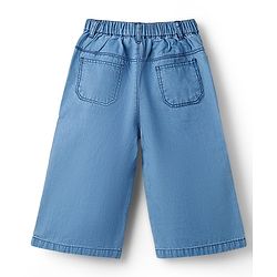 Babyhug Ankle Length Washed Denim Capri with Floral Embroidery - Blue