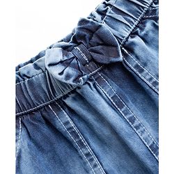 Babyhug Denim Washed Solid Ankle Length Culottes With Bow Applique - Light Blue