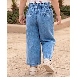 Babyhug Ankle Length Washed Denim Culotte Jeans with Strawberry Print - Blue