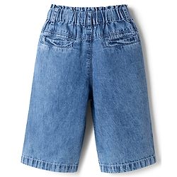 Babyhug Ankle Length Washed Denim Culotte Jeans with Strawberry Print - Blue