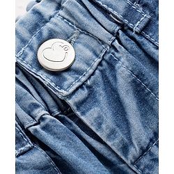 Babyhug Ankle Length Washed Denim Culotte Jeans with Strawberry Print - Blue