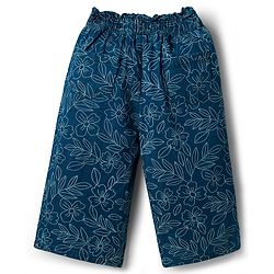 Babyhug Ankle Length Washed Denim Capri With Floral Print - Blue