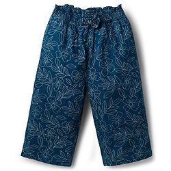 Babyhug Ankle Length Washed Denim Capri With Floral Print - Blue