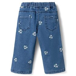 Babyhug Full Length Washed Denim Jeans With Floral Embroidery & Stretch - Navy Blue