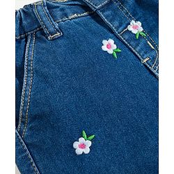 Babyhug Full Length Denim Jeans with Stretch & Floral Embroidery - Navy Blue