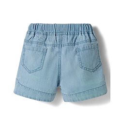 Babyhug Mid Thigh Washed Denim Shorts With Pretty Embroidery & Bow Applique - Blue