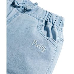 Babyhug Mid Thigh Washed Denim Shorts With Pretty Embroidery & Bow Applique - Blue