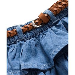 Babyhug Denim Cotton Mid Thigh Length Layered Solid Skirt with Belt - Blue