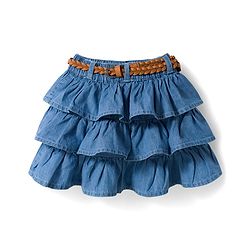 Babyhug Denim Cotton Mid Thigh Length Layered Solid Skirt with Belt - Blue