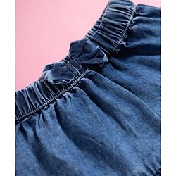 Babyhug Cotton Mid Thigh Length Tiered Denim Skirt with Bow Applique & Lace Detailing - Blue