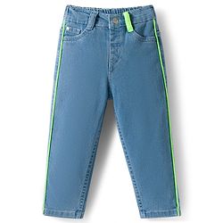 Babyhug Denim Full Length Washed Jeans With Stretch - Blue