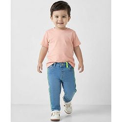 Babyhug Denim Full Length Washed Jeans With Stretch - Blue