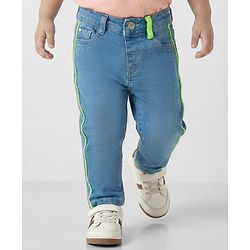 Babyhug Denim Full Length Washed Jeans With Stretch - Blue