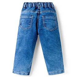 Babyhug Full Length Denim Jeans with Stretch & Bear Embroidery - Blue