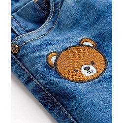 Babyhug Full Length Denim Jeans with Stretch & Bear Embroidery - Blue