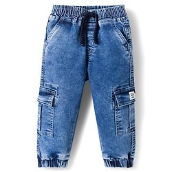 Babyhug Denim Full Length Washed Jeans With Stretch - Blue