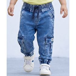 Babyhug Denim Full Length Washed Jeans With Stretch - Blue