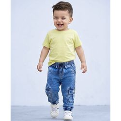 Babyhug Denim Full Length Washed Jeans With Stretch - Blue
