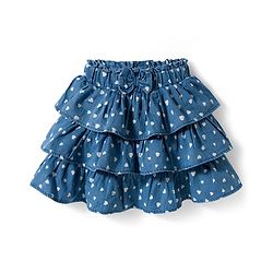 Babyhug Denim Mid Thigh Skirts With Heart Print - Blue