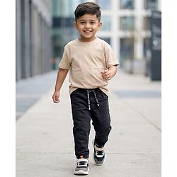 Babyhug Denim Washed Full Length Solid Colour Jeans with Cut & Sew Design & Strech - Black