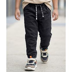 Babyhug Denim Washed Full Length Solid Colour Jeans with Cut & Sew Design & Strech - Black