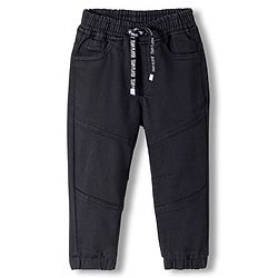 Babyhug Denim Washed Full Length Solid Colour Jeans with Cut & Sew Design & Strech - Black