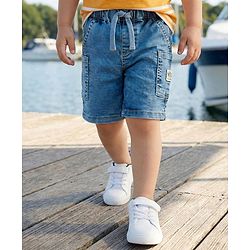Babyhug Denim Mid Thigh Length Shorts with Stretch & NYC Patch - Blue