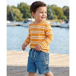 Babyhug Denim Mid Thigh Length Shorts with Stretch & NYC Patch - Blue