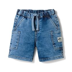 Babyhug Denim Mid Thigh Length Shorts with Stretch & NYC Patch - Blue