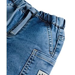 Babyhug Denim Mid Thigh Length Shorts with Stretch & NYC Patch - Blue
