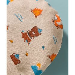 Babyhug 100% Cotton Interlock Knit Cap Mittens & Booties Set With Bear Print Peach - Diameter 17 cm