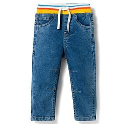 Babyhug Denim Full Length Solid Jeans with Stretch - Blue