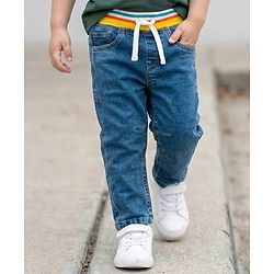 Babyhug Denim Full Length Solid Jeans with Stretch - Blue
